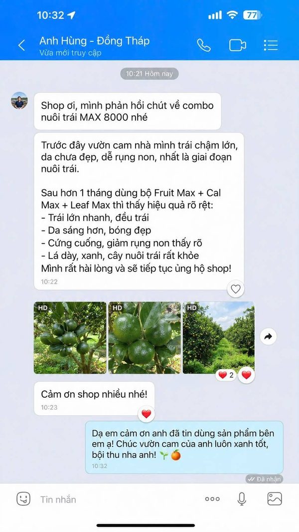 Phản hồi khách hàng sử dụng phân bón AGRIAMIN NPK 8000