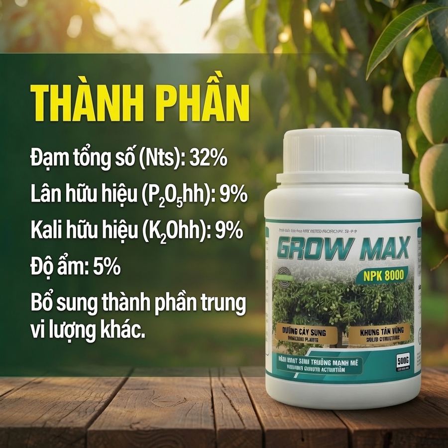 TĂNG SINH KHỐI CÂY ĐỒNG ĐỀU - GROW MAX NPK 8000