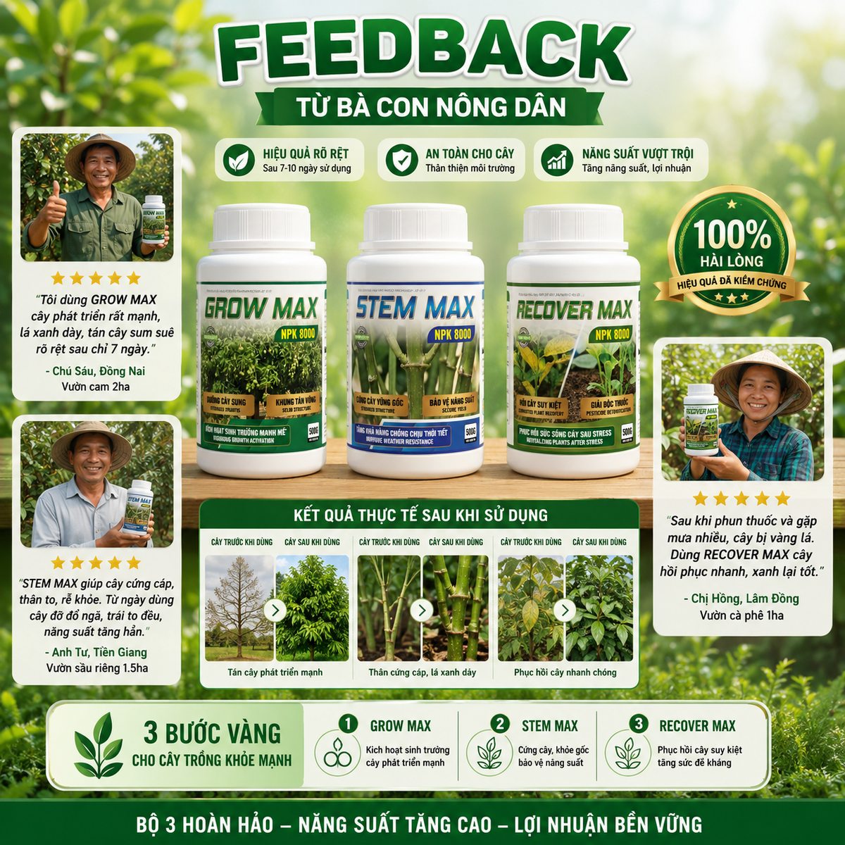 Feedback từ bà con nông dân - GROW MAX, STEM MAX, RECOVER MAX