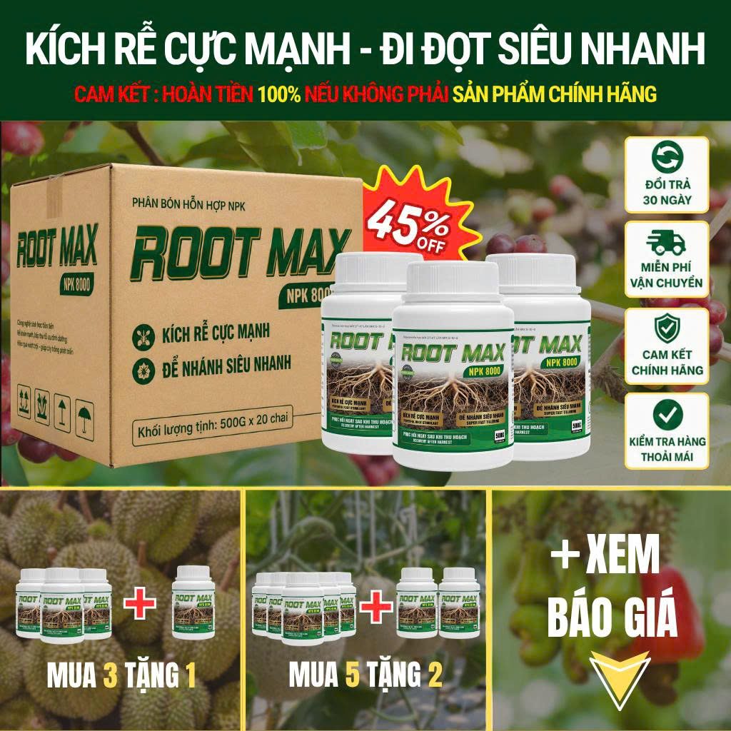 Combo ưu đãi ROOTMAX NPK 8000 - Mua 3 tặng 1, Mua 5 tặng 2